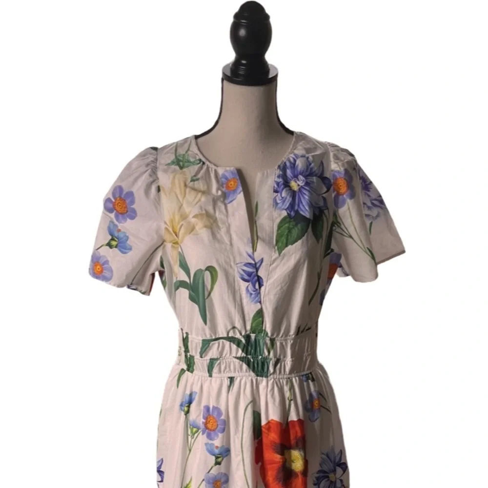 Maeve by Anthropologie Somerset Maxi Floral Dress White Cotton Lined Size M - Picture 6 of 16